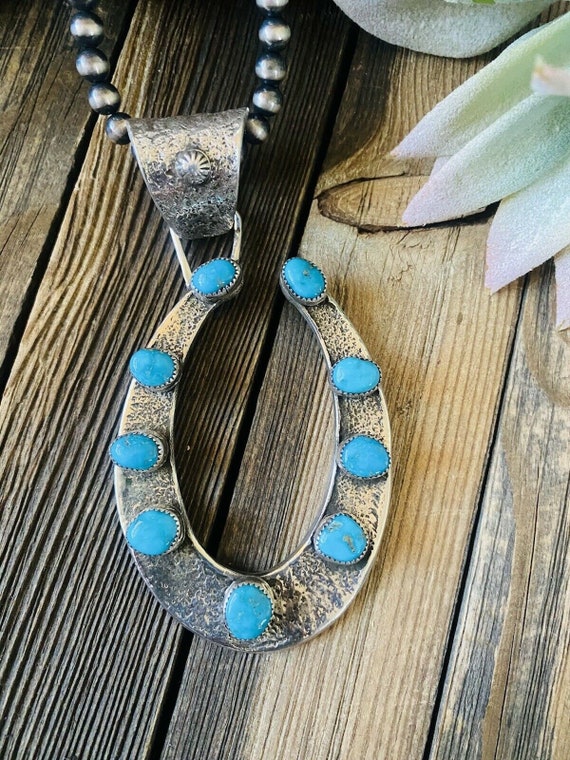 Horseshoe Design Kingman Turquoise Earrings Sterling Silver - Handmade Horseshoe Design Kingman Turquoise Earrings Sterling Silver - Handmade