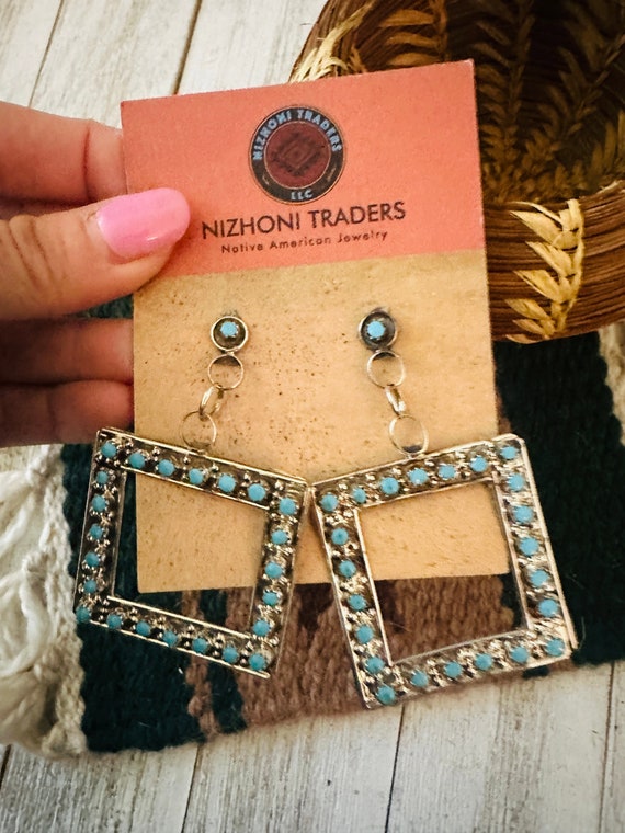 Zuni Sterling Silver & Turquoise Snake Eye Earrings View 5