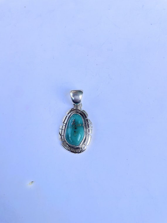 Navajo Turquoise & Sterling Silver Pendant Signed - image 4