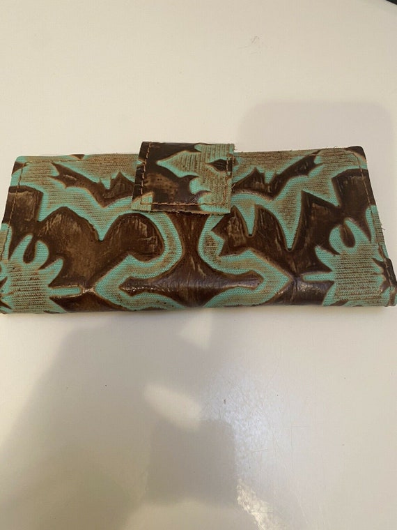 Hand Tooled Turquoise Southwestern Leather Wallet - image 6