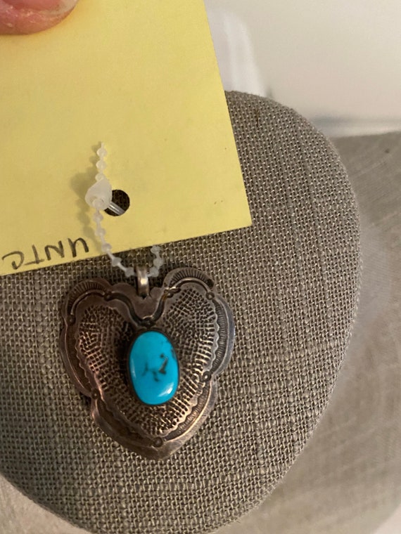 Old Pawn Sterling silver heart turquoise pendant