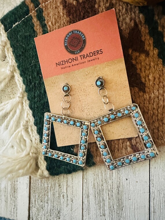 Zuni Sterling Silver & Turquoise Snake Eye Earrings View 4