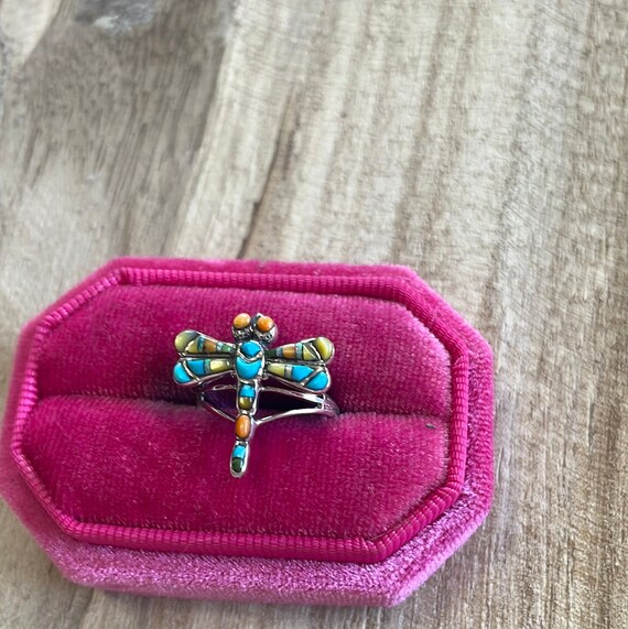 Navajo Sterling Silver Multi Stone Dragonfly Ring… - image 2