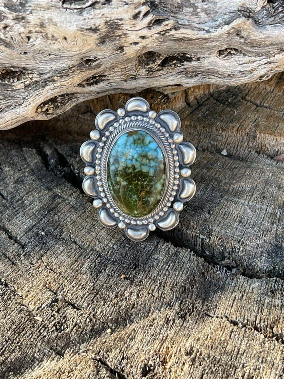 Sterling Silver Turquoise Statement Ring Size 6.5 - image 1