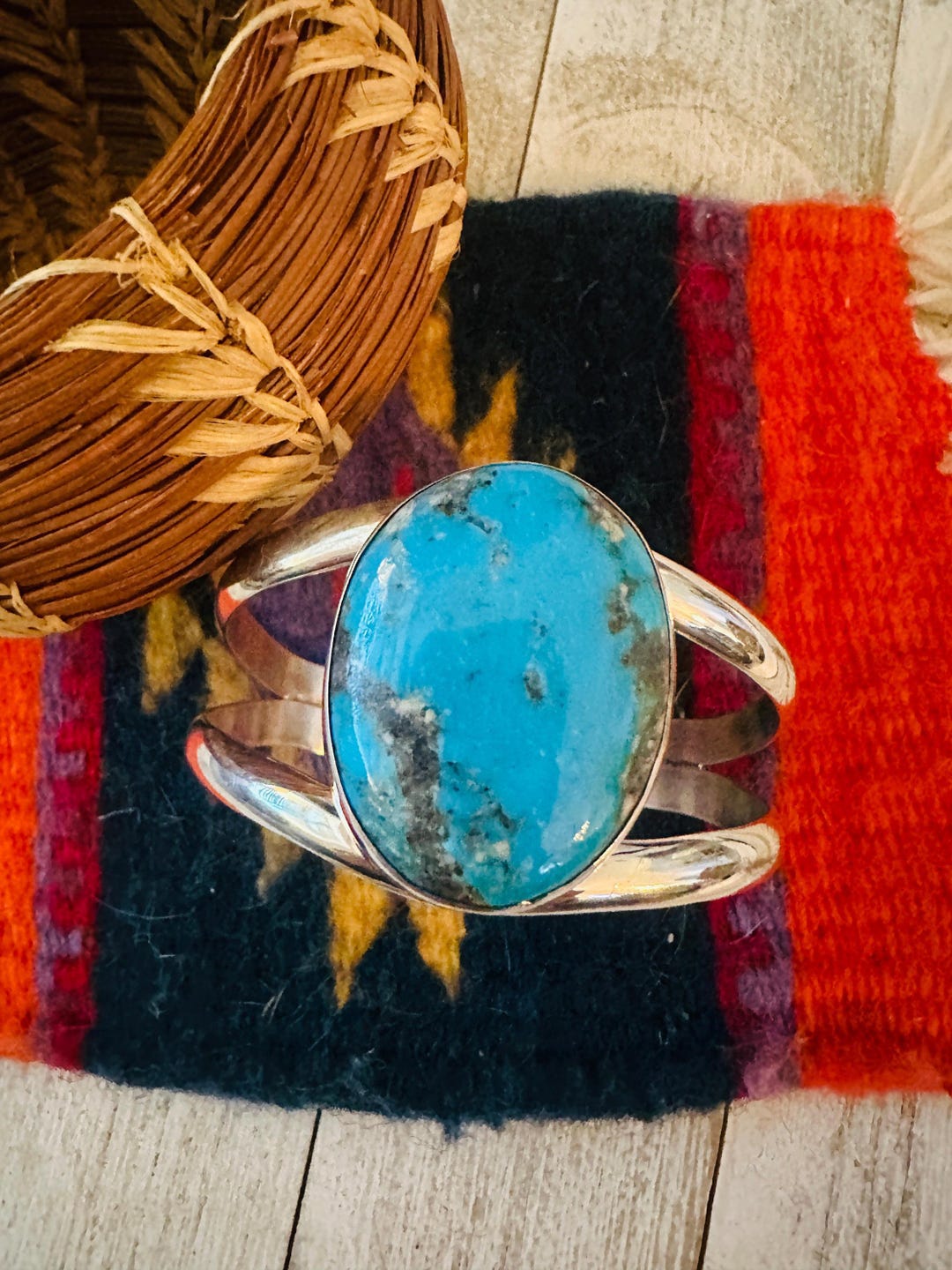 Navajo Sterling Silver & Kingman Turquoise Cuff Bracelet - Etsy