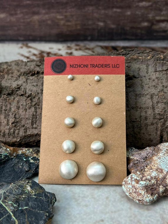 Handmade Sterling Silver Post Studs Earrings Set - image 2