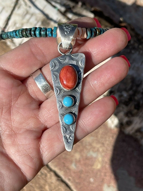 Navajo Handmade Sterling Silver Arrow Turquoise an