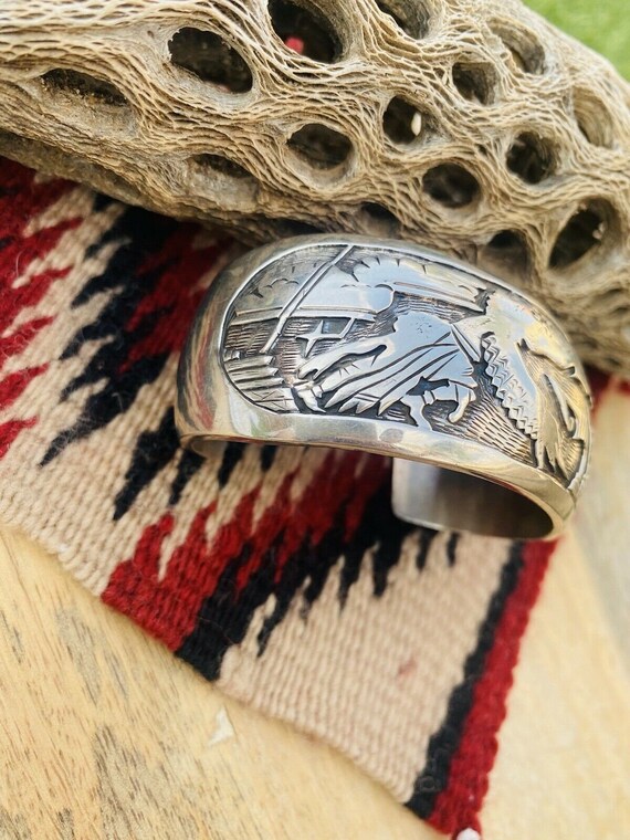 Vintage Navajo Sterling Silver Story Teller Cuff … - image 2