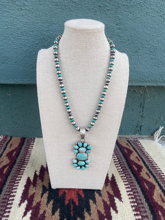 Beautiful Navajo Sterling Silver Turquoise Neckla… - image 1