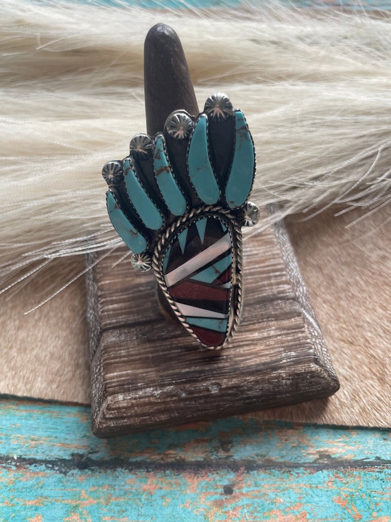 Vintage Zuni Sterling Silver, Turquoise, And Mult… - image 1