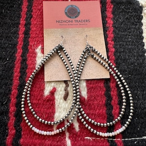 Navajo Sterling Silver & Pink Conch Pearl Dangle Hoop Earrings