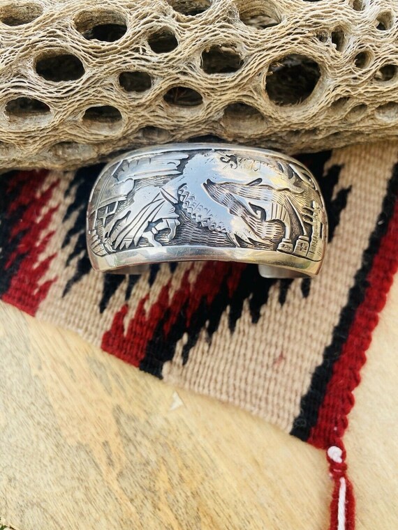 Vintage Navajo Sterling Silver Story Teller Cuff … - image 5