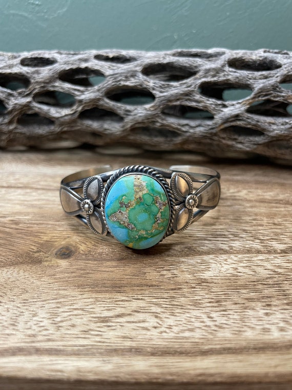 Navajo Turquoise And Sterling Silver Handmade Adju