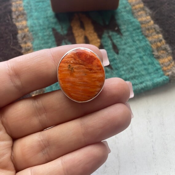 Navajo Sterling Silver & Orange Spiny Ring Size 10 - image 4