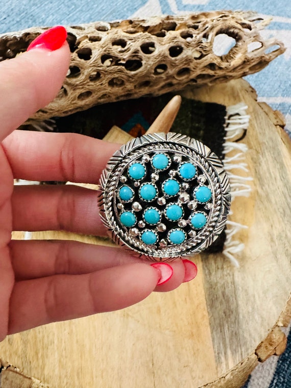 Navajo Sterling Silver & Turquoise Cluster Ring S… - image 5