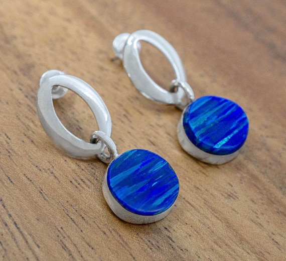 Dark Blue Opal Dangle Sterling Silver Earrings - image 1