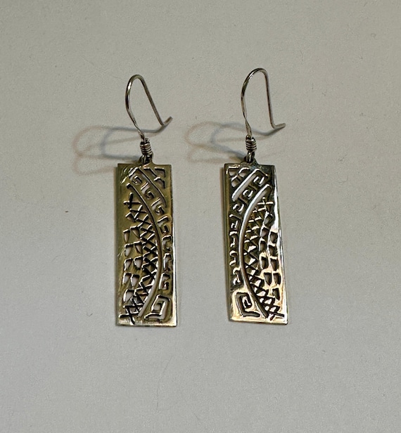 Tribal Patterned Rectangle Earrings on Hook - image 4