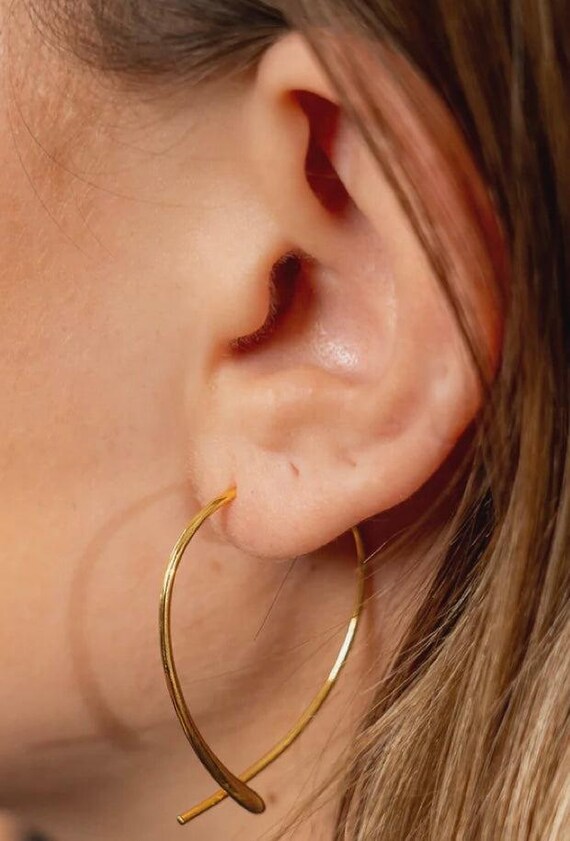 Delicate Gold Plated Threader Hoop Earrings - image 2