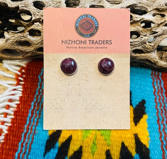 Navajo Charoite And Sterling Silver Stud Earrings - image 1