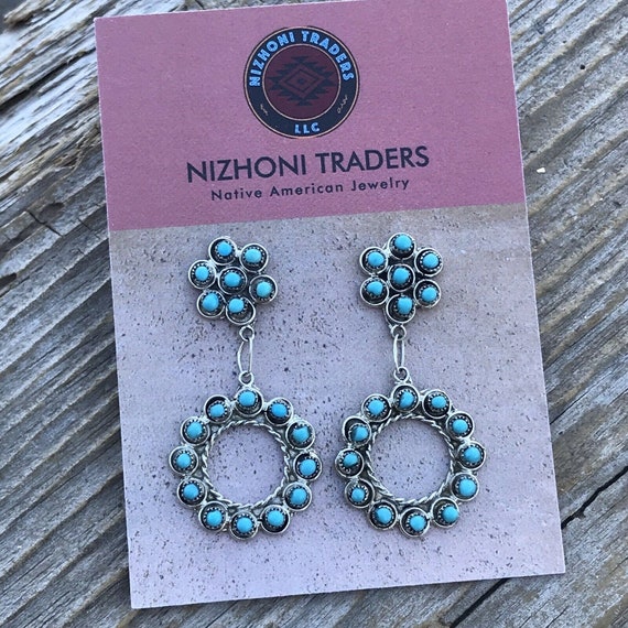 Navajo Turquoise Silver Petit Point Dangle Earrin… - image 7