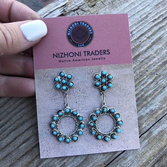Navajo Turquoise Silver Petit Point Dangle Earrin… - image 4