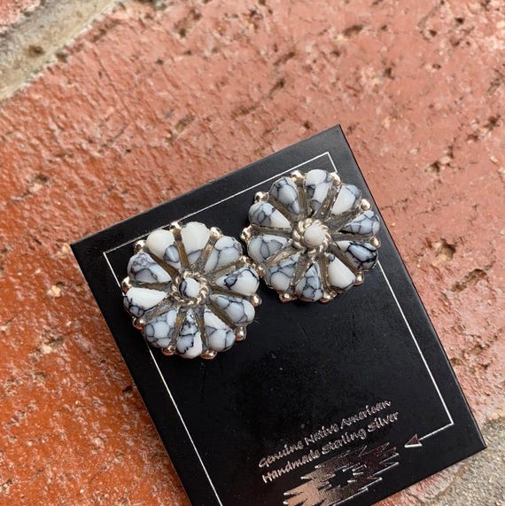 Handcrafted White Buffalo Cluster Post Earrings - image 1