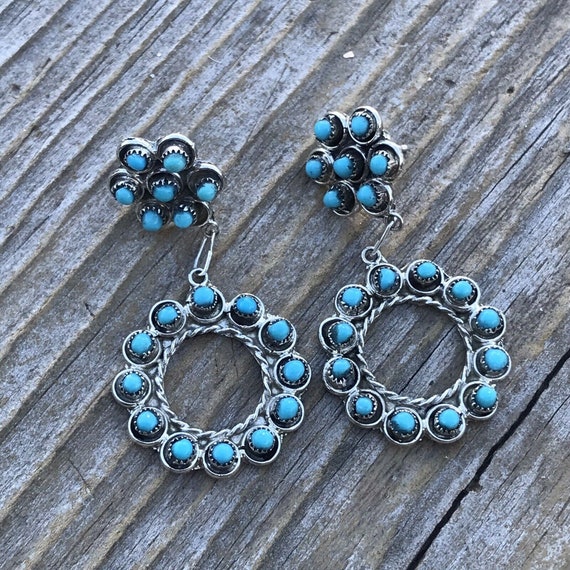 Navajo Turquoise Silver Petit Point Dangle Earrin… - image 8