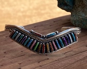 Old Pawn Zuni Sterling Silver and Multi Stone Needlepoint Cuff Bracelet