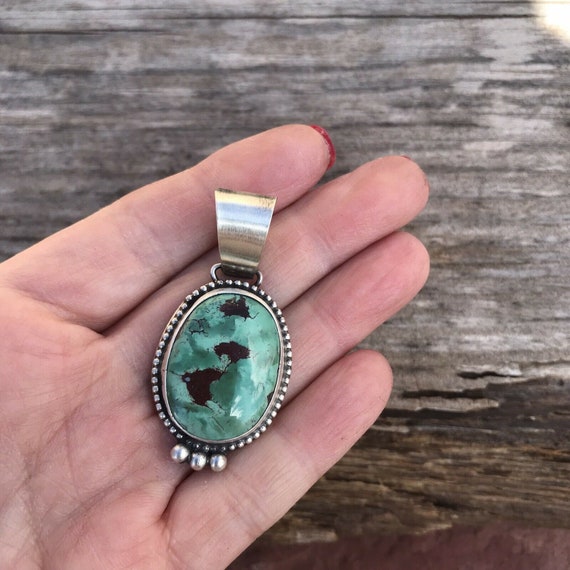 Navajo Turquoise Sterling Silver Pendant - image 2