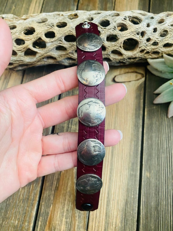 Navajo Buffalo Nickel and Brown Leather Bracelet - image 5