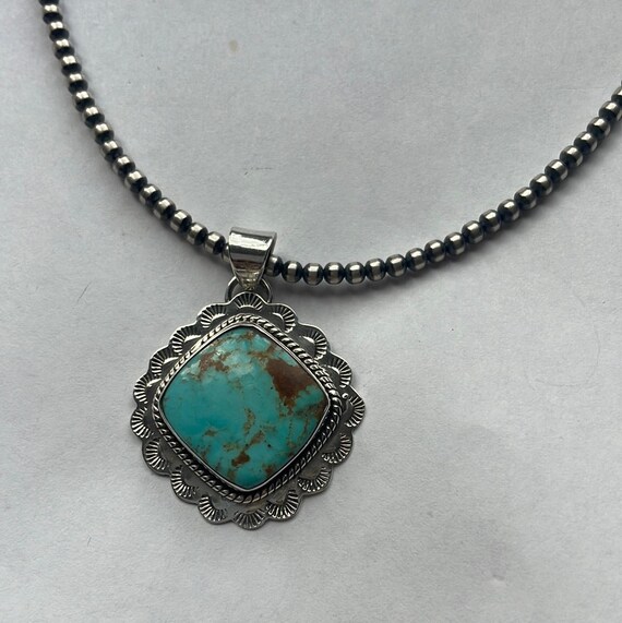 Handmade Sterling Silver & Turquoise Pendant Sign… - image 5