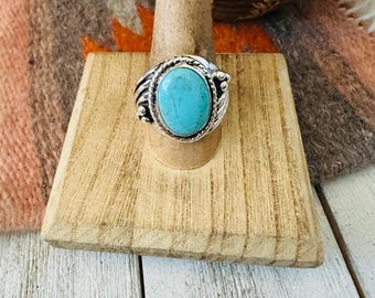 ナバホ　シルバーリング　キングマンターコイズ　スクエア　スターリング ナバホ族製キングマンターコイズ＆スターリングシルバーリング サイズ