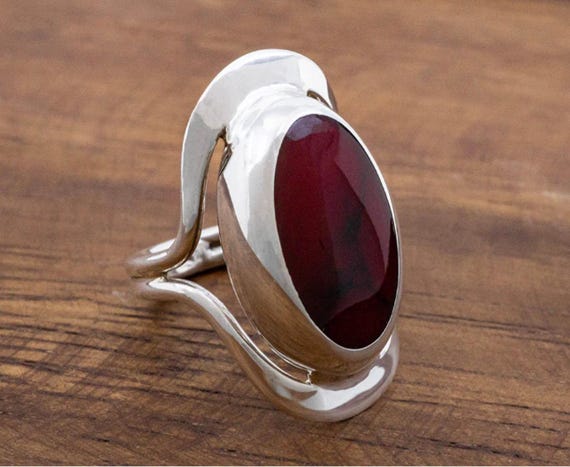 Red Jasper Oval Frame Ring - image 1