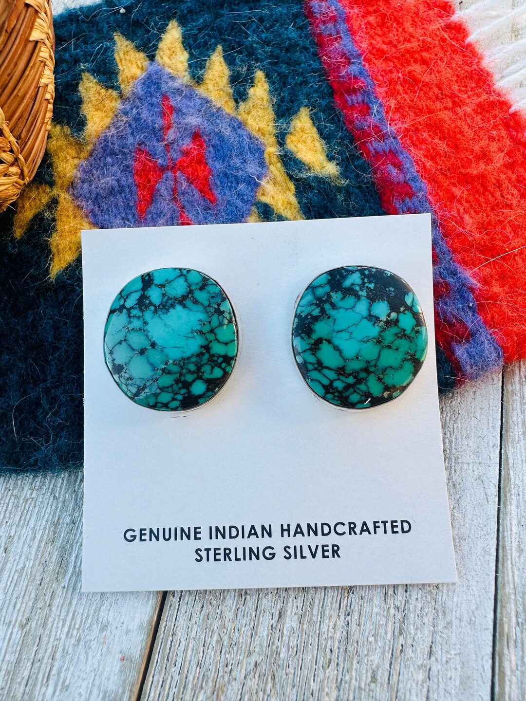 Handcrafted Kingman Web Turquoise & Sterling Silver Post Earrings - Etsy