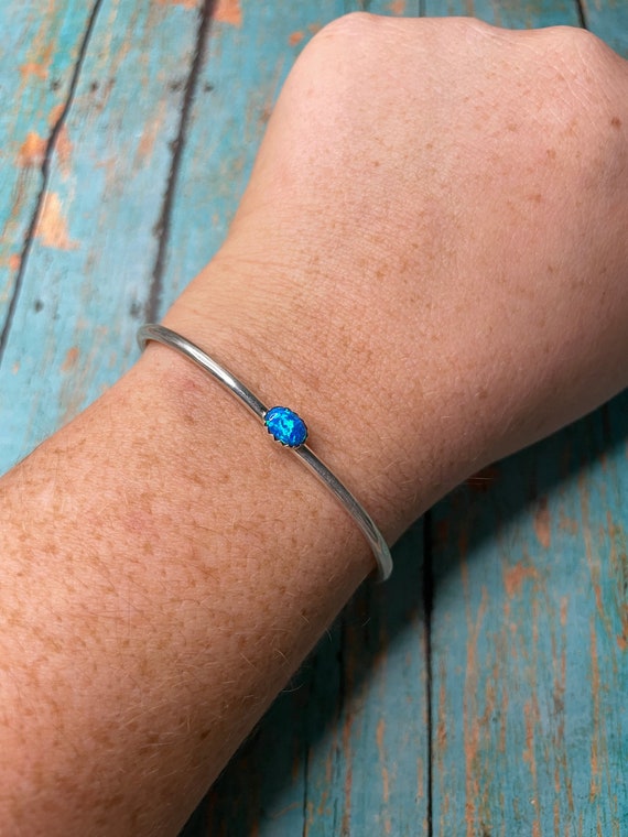 Navajo Sterling Silver & Blue Opal Cuff Bracelet - image 1