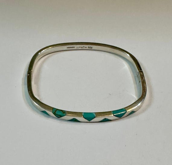 Hinged Bangle W/ Turquoise Triangles - image 5
