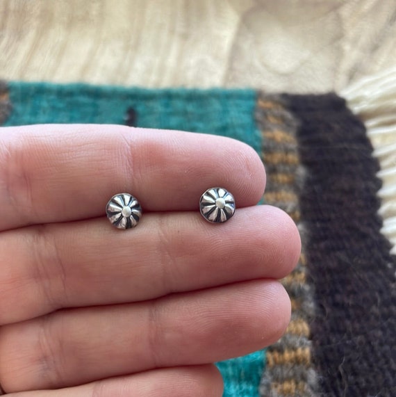 Navajo Sterling Silver 1/4” Concho Star Stud Earr… - image 3