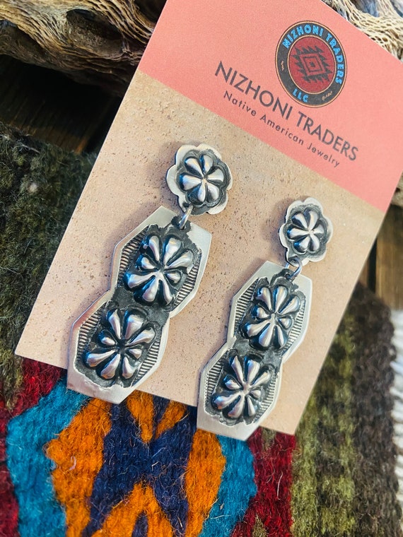 Navajo Sterling Silver Concho Dangle Earrings By … - image 3