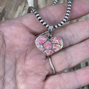 Zuni Iridescent Pink Opal & Sterling Silver Heart Pendant image 3
