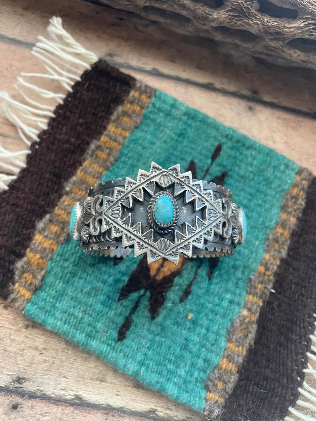 Navajo Sterling Cuff & Kingman Turquoise Cuff Bracelet Signed / - Etsy
