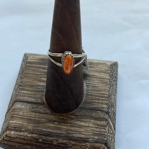 Navajo Sterling Silver Single Stone Orange Spiny … - image 6