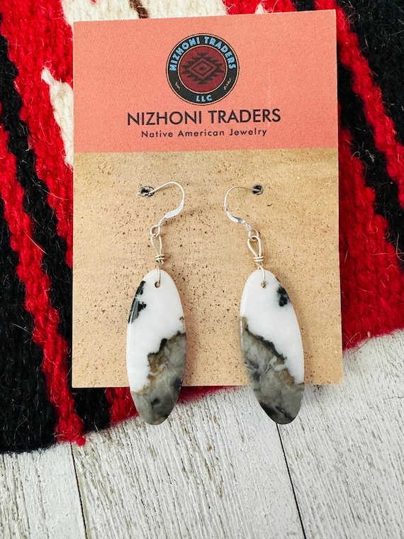 Astonishing Native American Navajo Honeybee Jasper Sterling Silver Dangle Earrings Astonishing Native American Navajo Honeybee Jasper Sterling Silver Dangle Earrings