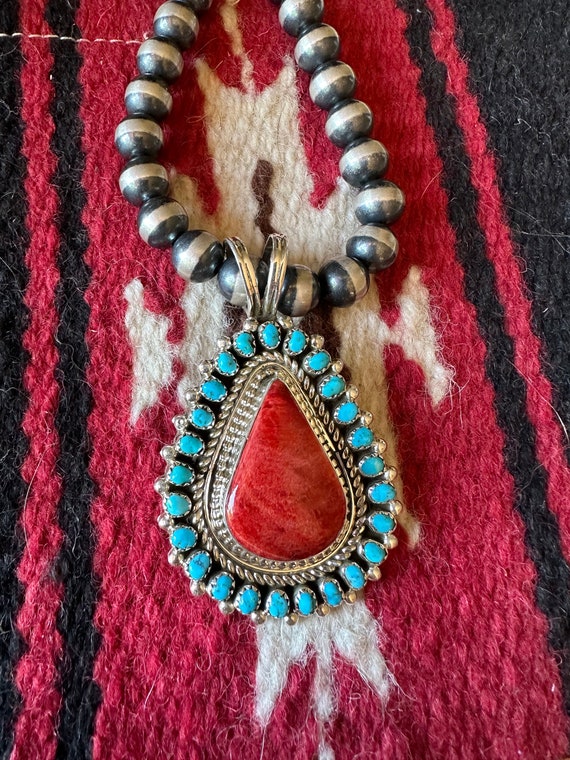 Navajo Sterling Silver Spiny Oyster And Turquoise 