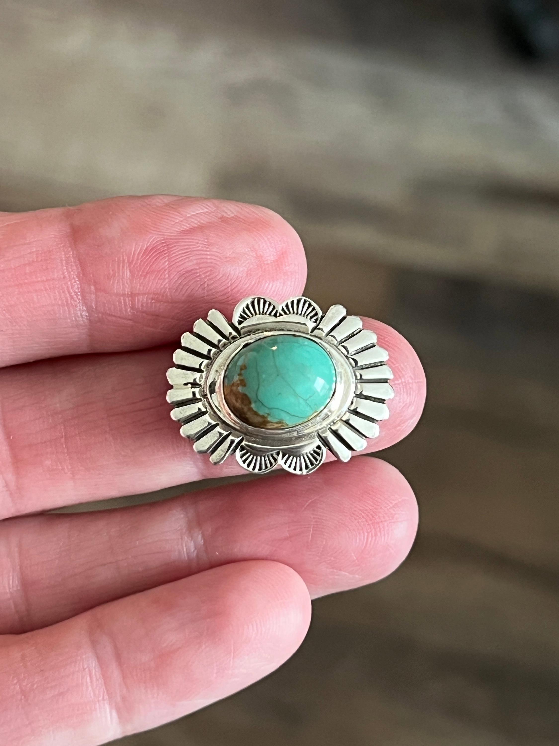 Sterling Silver and Oval Kingman Turquoise Concho Slide - Etsy