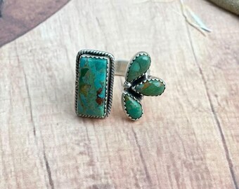 Handgemachte Sterling Silber Kingman Türkis Ring verstellbar ""Signed Nizhoni""