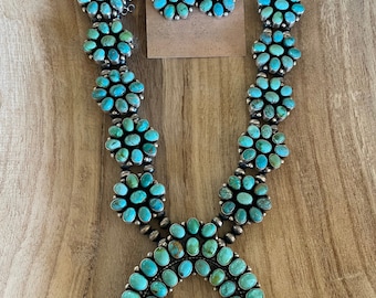 Navajo Royston Turquoise & Sterling Squash Blossom Set