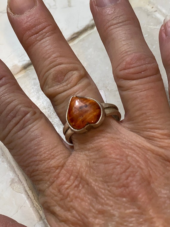 Navajo Orange Spiny Sterling Heart Ring 11 - image 4