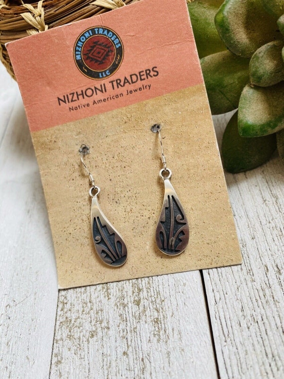 Hopi Overlaid Sterling Silver Dangle Earrings - image 4