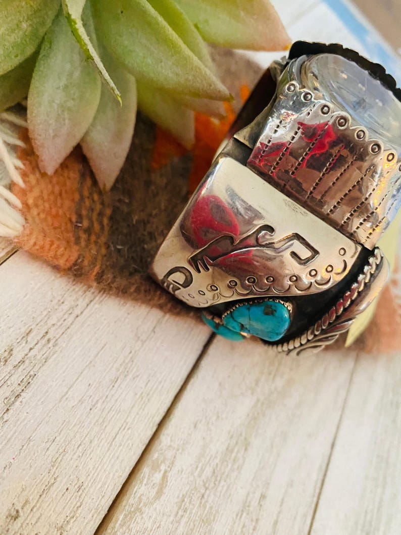 Old Pawn Vintage Navajo Turquoise & Sterling Silver Watch Cuff - Etsy