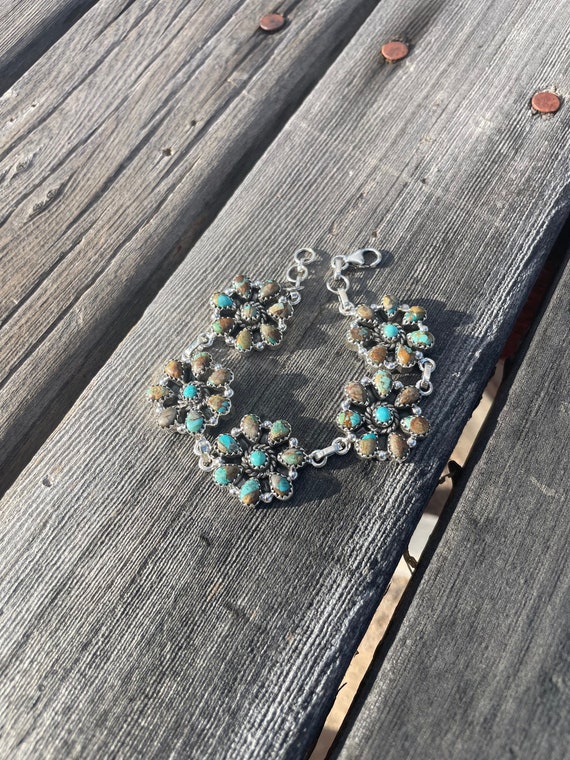 Handmade Sterling Silver And Turquoise Cluster Br… - image 6